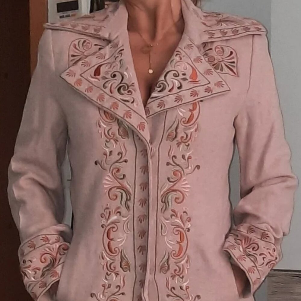 Women Embroidered Coat by MANGO